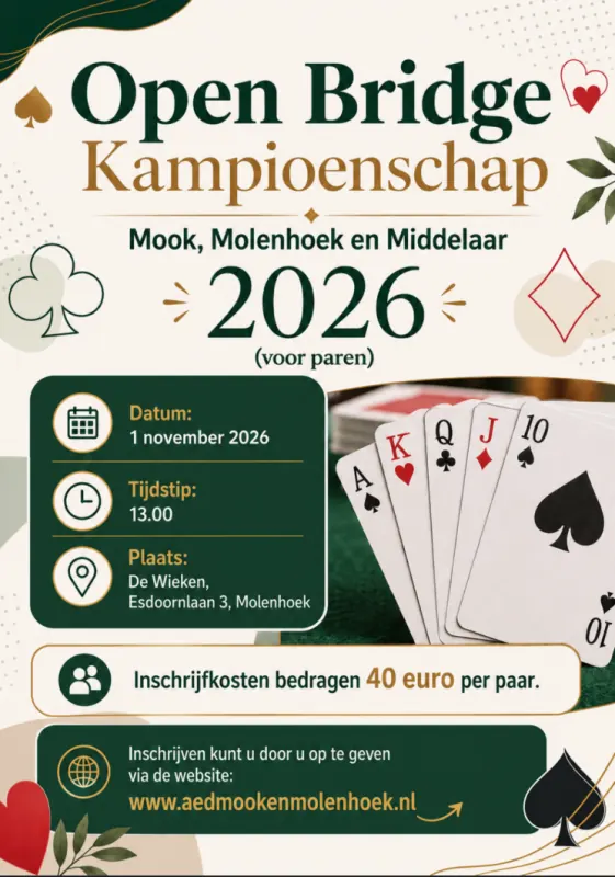 Open Bridge Kampioenschap 2026 Mook, Middelaar en Molenhoek